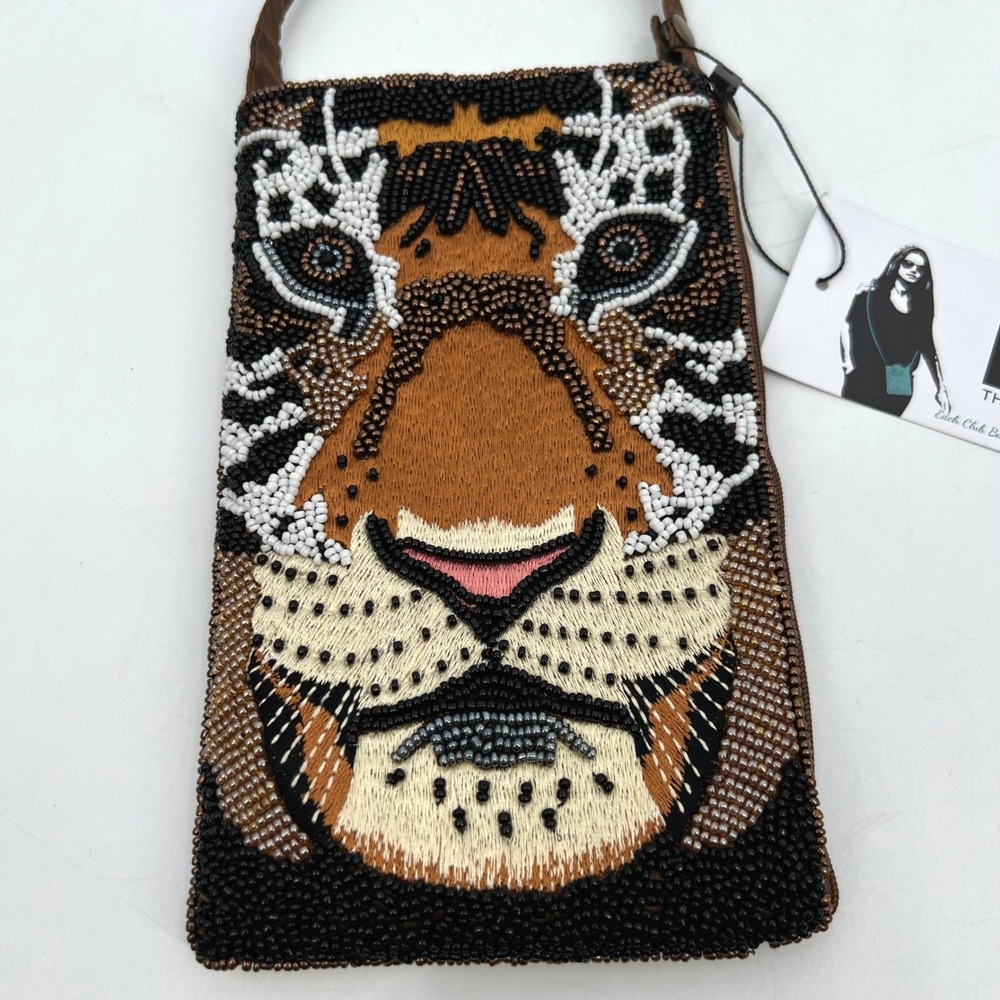 Bamboo Trading Company Tiger Club Bag Beaded Crossbody or Wristlet Phone Bag - Picture 3 of 8